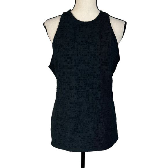 INC Large Smocked Top Sleeveless Stretch Round Neck Keyhole Pullover Black New - Picture 1 of 8
